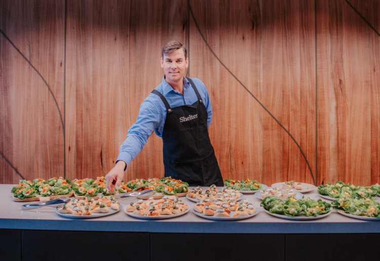 Buffet of platters on a bar